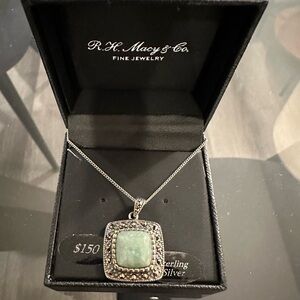 R.H. Macy & Co. Fine Jewelry Elegant Silver Necklace with Green Pendant